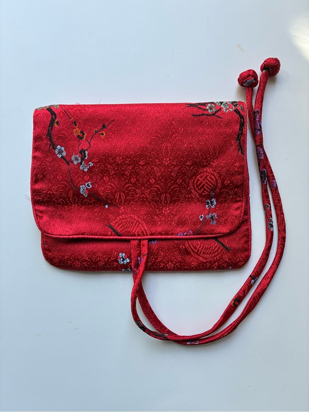 Asian Red Silk Travel Makeup Bag